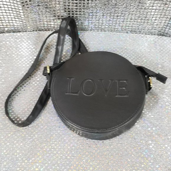 Small Round Black "LOVE" Purse Shoulder Bag - Picture 1 of 2